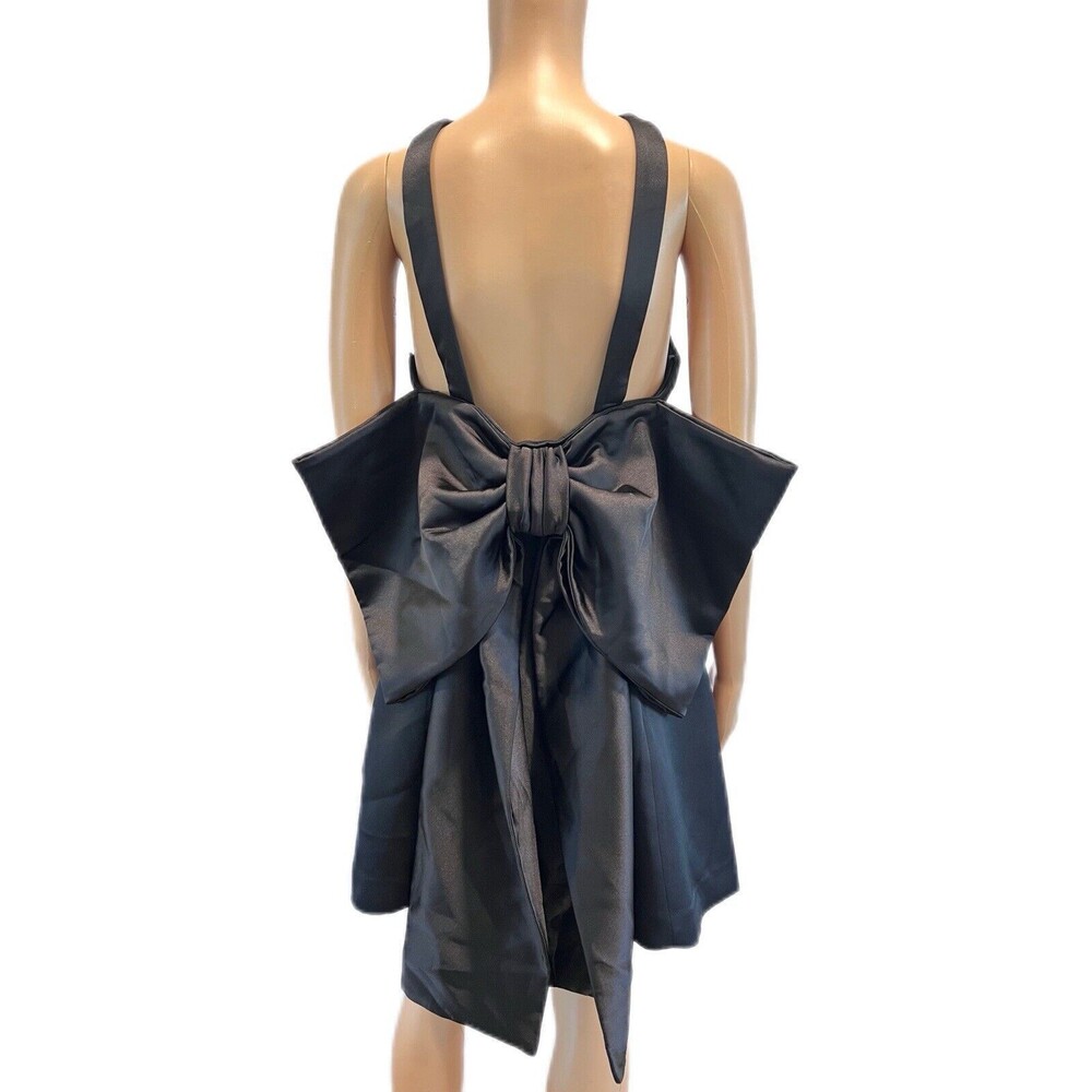 ZARA Women Mini Dress Bow Trim Voluminous Satin Effect Black Size XSmall